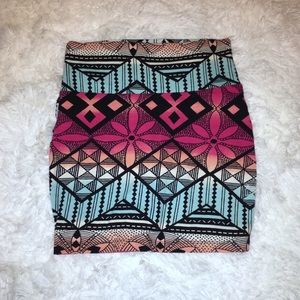 Colorful Patterned Body Con Mini Skirt